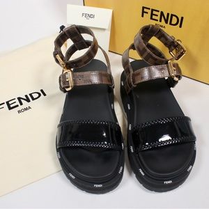Fendi FF Logo Chunky Platform Leather Sandals
